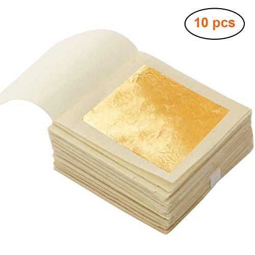 Hojas de oro comestibles, 1.7â€ x 1.7â€ 1 0 piezas, hoja de oro multifuncional, papel de aluminio comestible para pasteles, maquillaje, bebidas, alimentos, arte dorado