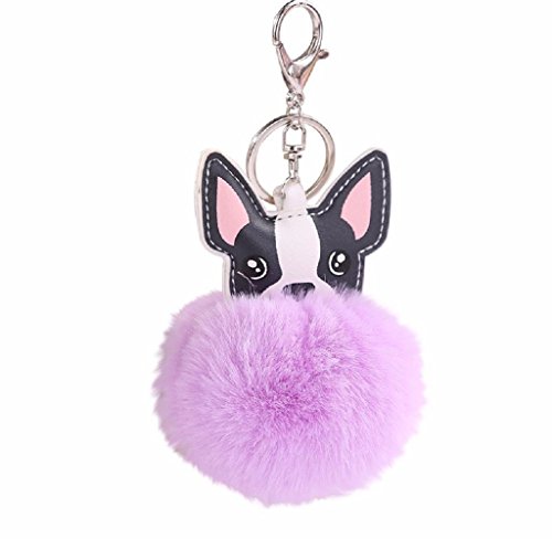 Holacha Llaveros de Perro Animal Lindos, Anillo de Llave de Piel de Conejo Colgante para Mujer Chica Accesorios de Teléfono Coche Bolsos (purpura)