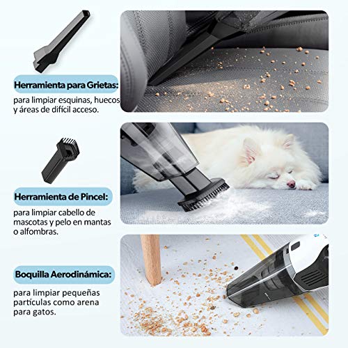 Holife Aspiradora de mano Inalámbrico, Aspirador de mano Sin Cable con potente succión ciclónica, Aspirador de Mano con de carga rápida, Aspiradora seco Filtro HEPA, para la limpieza Hogar y Coche