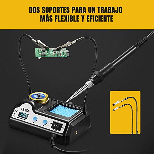 Holife Estación de Soldadura, Kit del Soldador Eléctrico Pantalla Digital con 5 puntas de Soldadura Adicionales, Temperatura Ajustable de 90℃ - 480℃, Interruptor °C / ℉