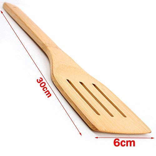 Hollylife Utensilio de Cocina de Madera Natural Moderna con Porta, 7 Piezas, Espátulas Cucharas Sólidas de Bambú Puro, sin Barnizada