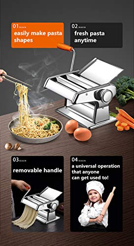 Holz sammlung Máquina para Hacer Pasta, Máquina de Cortador de Pasta Fresca, Acero Inoxidable - Ajuste de Espesor para Tallarines, Espagueti, Tagliatelle, Fettuccine y Lasaña #1