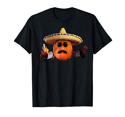 Hombre Calabaza Mexicana en Sombrero Divertido Halloween Camiseta