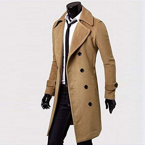 Hombre Invierno Abrigo,JiaMeng Chaqueta para Hombre,Ligero Chaqueta Abajo Cálido Trinchera de Invierno Botón Largo Outwear Abrigo Elegante Abrigos (Caqui, M)