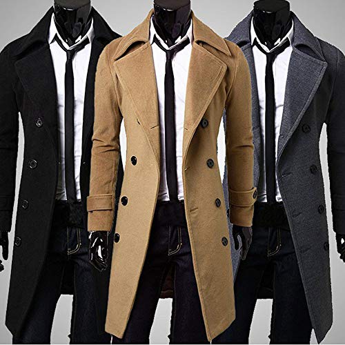 Hombre Invierno Abrigo,JiaMeng Chaqueta para Hombre,Ligero Chaqueta Abajo Cálido Trinchera de Invierno Botón Largo Outwear Abrigo Elegante Abrigos (Caqui, M)