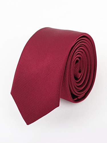 Hombre Pajarita Clásica 6*12 cm & Corbata Estrecha 6 cm & Pañuelo de Bolsillo 3 en 1 Set - Liso Borgoña Rojo