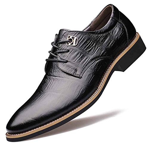 Hombres Zapatos de Vestir de Negocios Moda Decoración de Metal Gofrado Cordones Punta Estrecha Bajo Superior Plano Traje británico Oficina Hombre Casual Zapatos de Cuero