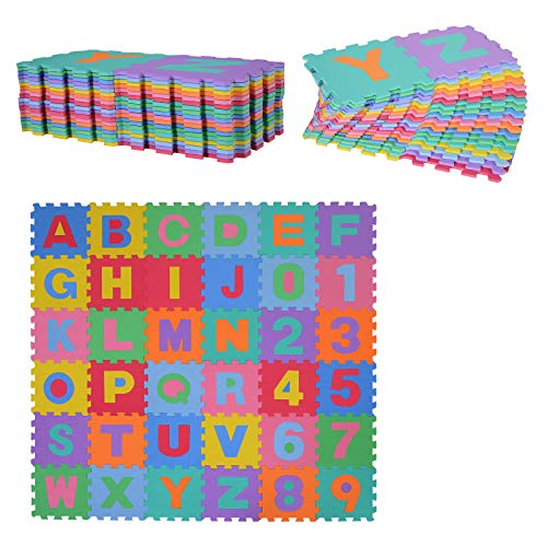 HOMCOM Alfombra Puzzle para Niños 31x31cm 36 Piezas Numeros 0 al 9 y 26 Letras Alfabeto Goma Espuma Alfombrilla de Juego para Bebe Infantil Área de Cobertura 3.13㎡