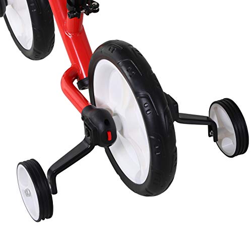 HOMCOM Bicicleta de Equilibrio con Pedales y Ruedas Entrenamiento Extraíbles de Asiento Regulable 33-38cm Niños +24 Meses Carga 25kg Rojo