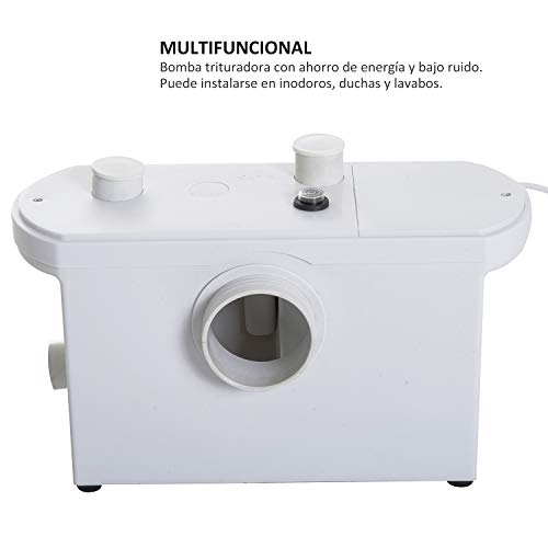 HOMCOM Bomba Trituradora de Agua Residual para Baño Lavabo o Cocina Triturador Sanitario de 600W con 3 Entradas 51x21x31cm