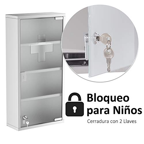 HOMCOM Botiquin Medicina 60x30x12cm Botiquín Acero Inoxidable Gabinete de Auxilios