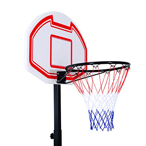 HOMCOM Canasta de Baloncesto Plegable Altura Ajustable 165-210cm Basket Red y Tablero