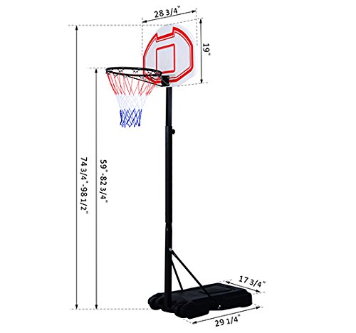 HOMCOM Canasta de Baloncesto Plegable Altura Ajustable 165-210cm Basket Red y Tablero