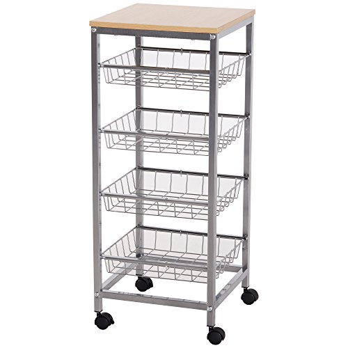 HOMCOM Carro Múltiusos de Cocina Baño con Ruedas 5 Niveles Carrito de Servicio Isla de Cocina Carrito Auxiliar Verdulero Frutero 36.5x36.5x89cm Carga 20kg