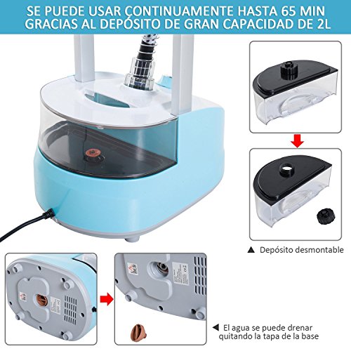 HOMCOM Centro de Planchado Vertical de Doble Barra Tipo Plancha de Vapor 1800W Depósito 2L y Temperatura Ajustable a 11 Niveles