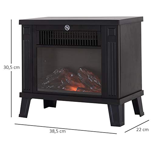 HOMCOM Chimenea Eléctrica Calefactor Tipo Estufa de Pie con Efecto de Leña Ardiendo 600W/1200W 38.5x22x30.5cm Metal Negro