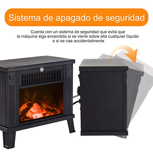 HOMCOM Chimenea Eléctrica Calefactor Tipo Estufa de Pie con Efecto de Leña Ardiendo 600W/1200W 38.5x22x30.5cm Metal Negro