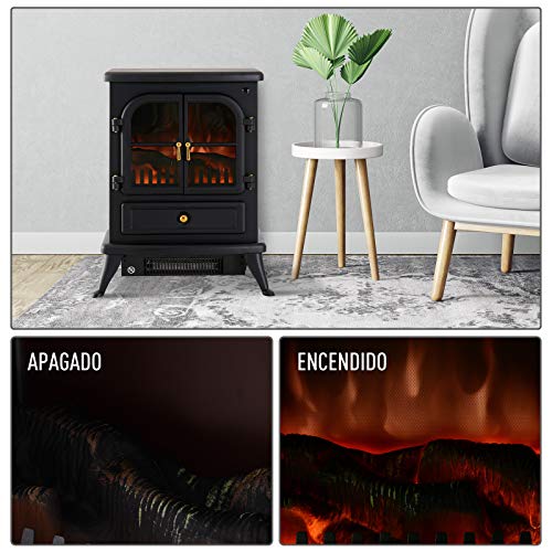 HOMCOM Chimenea Eléctrica de Pie Movible y Decorativo Calefactor Estufa 950/1850W Llama LED con Remoto Control Termostato Temporizador 42.5x28x54cm