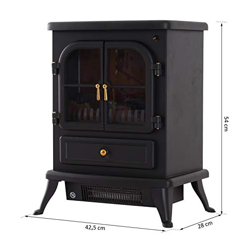 HOMCOM Chimenea Eléctrica de Pie Movible y Decorativo Calefactor Estufa 950/1850W Llama LED con Remoto Control Termostato Temporizador 42.5x28x54cm