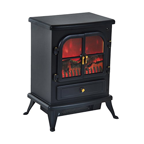 HOMCOM Chimenea Eléctrica de Pie Movible y Decorativo Calefactor Estufa 950/1850W Llama LED con Remoto Control Termostato Temporizador 42.5x28x54cm