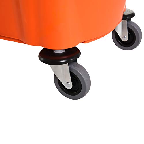 HOMCOM Cubo para Fregona Comercial Cubeta de Trapeador con Escurridor de Presión Abajo Capacidad de 36L con 4 Ruedas Silenciosas 2 Cubetas Separadas 54x41x91,5 cm Naranja