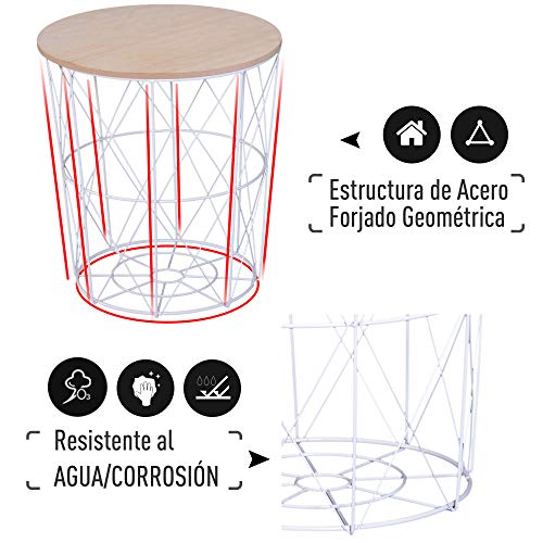 HOMCOM Juego de 2 Mesita de Café Centro Industrial Tapa Extraíble Cestas de Metal Mesa Auxiliar Metálica para Salón Sofá Estilo Moderno y Nórdico