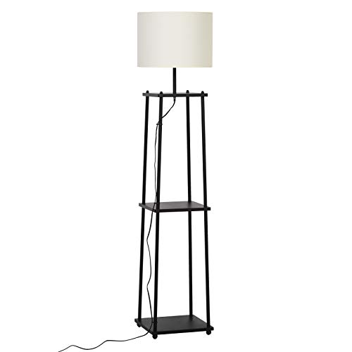 HOMCOM Lámpara de Pie Iluminación Moderna Multifuncional con 3 Estantes de Almacenaje Interruptor de Pedal Diseño Elegante Pantalla de Tela 34,5x34,5x150 cm Negro y Crema