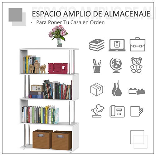 HOMCOM Libreria 145x80x30cm Madera y Metal Muebles Oficina Estanteria Estante Blanco