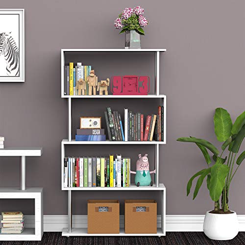 HOMCOM Libreria 145x80x30cm Madera y Metal Muebles Oficina Estanteria Estante Blanco