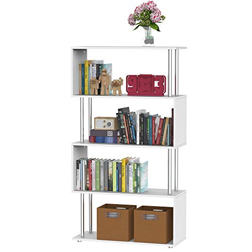 HOMCOM Libreria 145x80x30cm Madera y Metal Muebles Oficina Estanteria Estante Blanco