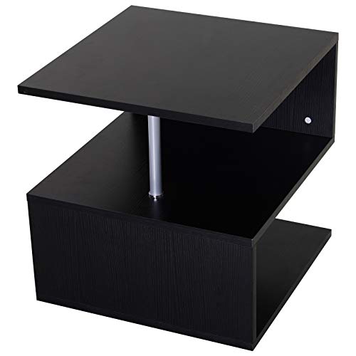 HOMCOM Mesa de Centro Café Mesa Auxiliar de Salón de Forma S con Compartimento Abierto 2 Niveles Diseño Elegante 50x50x50 cm Negro