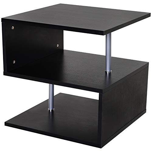 HOMCOM Mesa de Centro Café Mesa Auxiliar de Salón de Forma S con Compartimento Abierto 2 Niveles Diseño Elegante 50x50x50 cm Negro