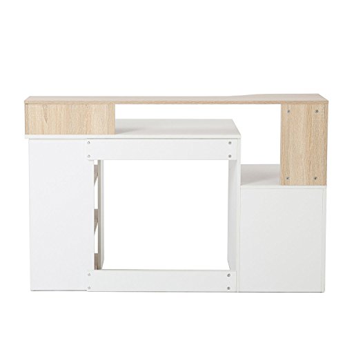 HOMCOM Mesa de Ordenador PC 140x55x92cm Despacho Escritorio Oficina Escuela Estanteria Madera 2 Colores (Marrón+Blanco)