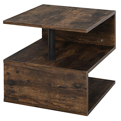 HOMCOM Mesa Lateral para Sofá Mesita de Centro para Salón Estilo Industrial Mesa Auxiliar en Forma de S con Estantes a 3 Niveles 48x48x48 cm Color Madera Envejecida