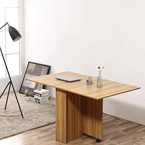 HOMCOM Mesa Plegable con Ruedas Estante Multifuncional para Comedor Salón Mesa Auxiliar 3 Formas Espacio Ahorrado Madera