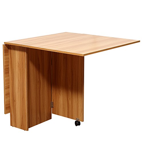 HOMCOM Mesa Plegable con Ruedas Estante Multifuncional para Comedor Salón Mesa Auxiliar 3 Formas Espacio Ahorrado Madera