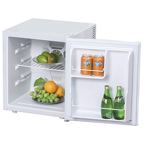 HOMCOM Mini Frigorífico Mini Bar Volumen 50 L Mini Nevera con Estante Extraíble Ajustable LED Ruido Mínimo de Eficiencia Energética 43x48x51 cm Blanco