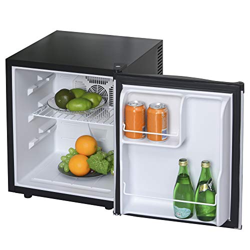 HOMCOM Mini Frigorífico Mini Bar Volumen 50 L Mini Nevera con Estante Extraíble Ajustable LED Ruido Mínimo de Eficiencia Energética 43x48x51 cm Negro y Plata