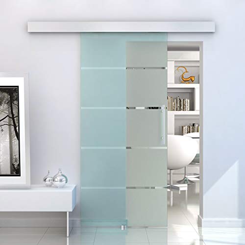 HOMCOM Puerta Corrediza de Vidrio Puerta Corredera Deslizante de Cristal Seguridad 102,5x205 cm