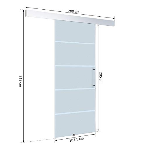 HOMCOM Puerta Corrediza de Vidrio Puerta Corredera Deslizante de Cristal Seguridad 102,5x205 cm