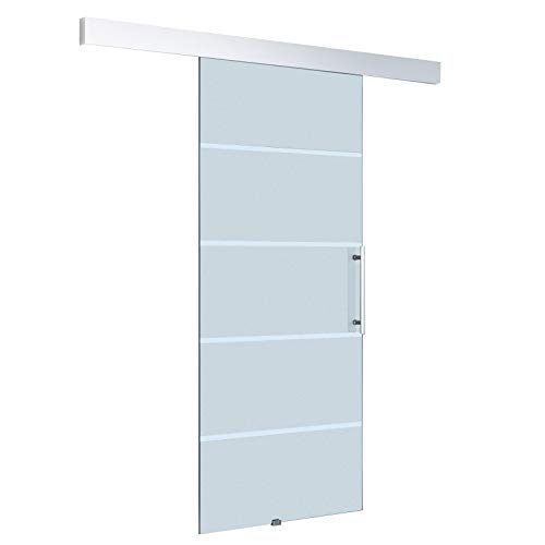 HOMCOM Puerta Corrediza de Vidrio Puerta Corredera Deslizante de Cristal Seguridad 102,5x205 cm