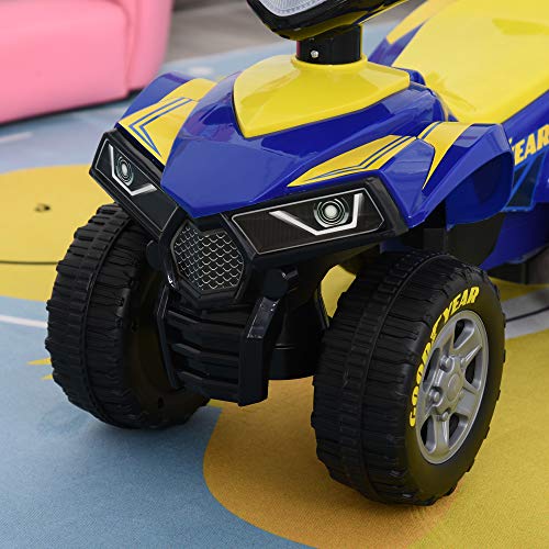 HOMCOM Quad Correpasillos para Niños Mayores de 12 Meses Coche Cuatrimoto con Funciones de Luces Música Bocina y Espacio Secreto de Almacenaje 60x38x42 cm Azul