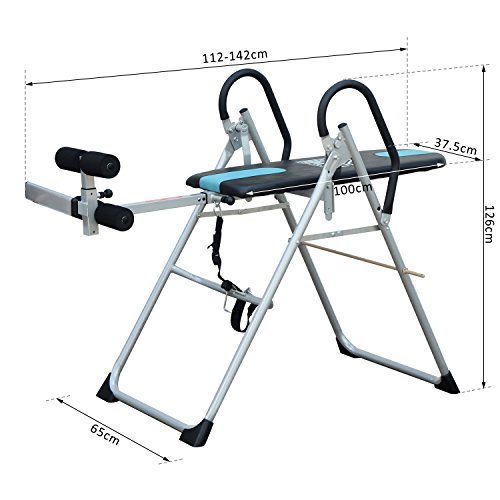 HOMCOM Tabla de Inversión Gravitacional Plegable con Altura Ajustable a 147-198cm y Cinturón de Seguridad Carga 136kg Material de Acero