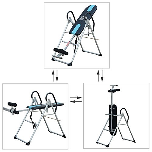 HOMCOM Tabla de Inversión Gravitacional Plegable con Altura Ajustable a 147-198cm y Cinturón de Seguridad Carga 136kg Material de Acero