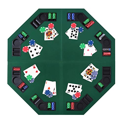 HOMCOM Tablero de Póker Octogonal Plegable Tabla de Juegos de Cartas para 8 Jugadores Ligero con Posavasos Bolsa de Transporte 120x120x1,5 cm Verde