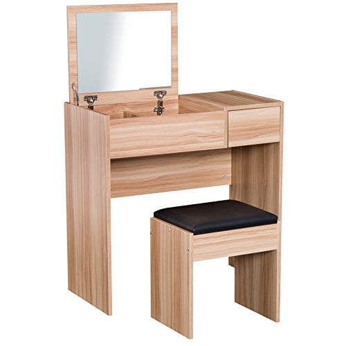 HOMCOM Tocador Mesa para Maquillaje con Taburete Espejo Tapa Abatible 3 Cajas y 1 Cajón de Almacenaje Tocador Moderno Madera