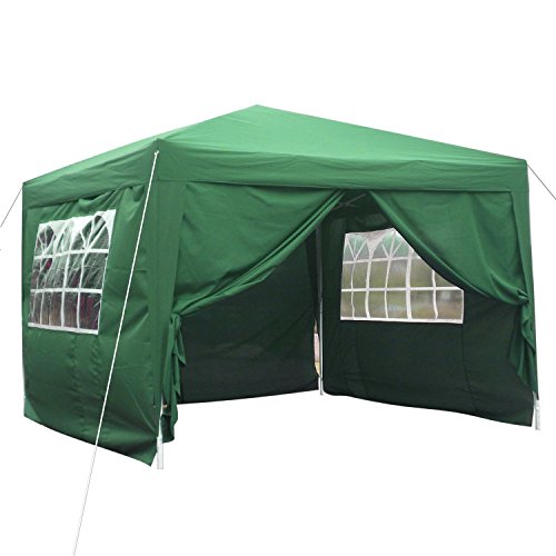 Homdox Tienda Pabellón Carpa 3M*3M con Paredes Laterales y Ventanas Plegables para Fiestas, Eventos, Boda,en Jardín o al Aire Libre,Verde