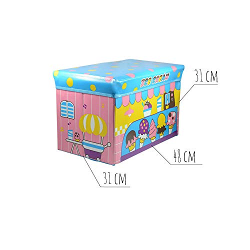 Home Line Puff/Baúl Infantil Plegable para Almacenamiento de Juguetes, Diseño de Helados 48x31x31cm.-Hogarymas-