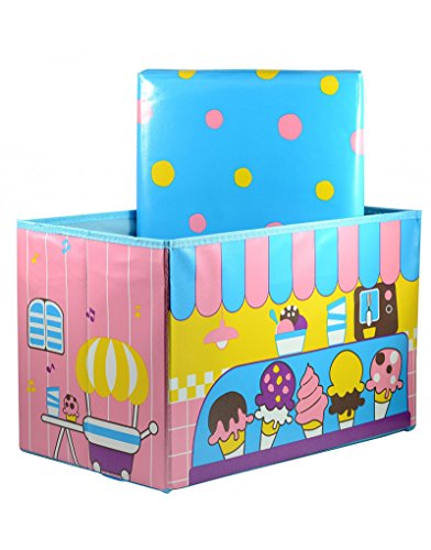 Home Line Puff/Baúl Infantil Plegable para Almacenamiento de Juguetes, Diseño de Helados 48x31x31cm.-Hogarymas-