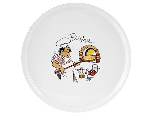 HOME Plato Pizza, decoro Cocinero, 33 cm, Porcelana, Blanco/Multicolor